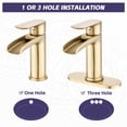 thumbnail image 4 of Waterfall Bathroom Faucet Single Handle Bathroom Sink Faucets 1 or 3 Hole Solid Vanity Faucet with Deck Plate & Overflow Pop Up Drain Brushed Gold, 4 of 5