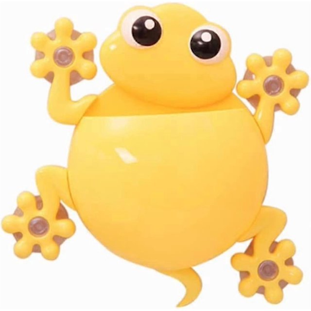 Kids Toothbrush Holder Wall Mounted Cartoon Animal Toothbrush Holder Gecko Toothpaste Holder Bathroom Organizer for Boys Girls Yellow