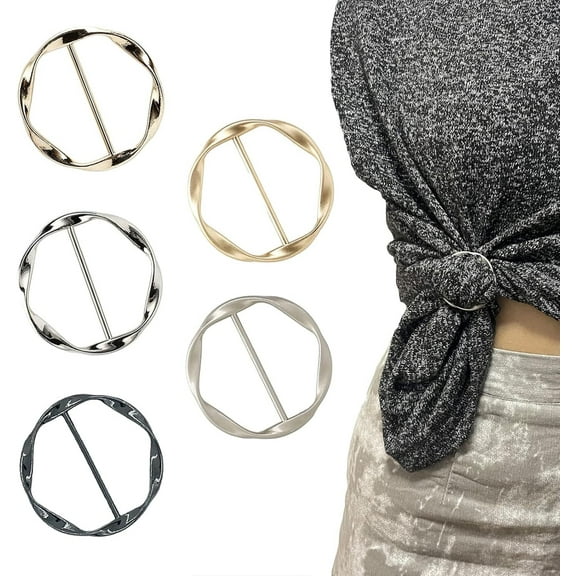 5 PCS Scarf Clips and Ring T Shirt Clip for Women Fashion Metal Circle Buckle for Clothes Hat Belt Decor