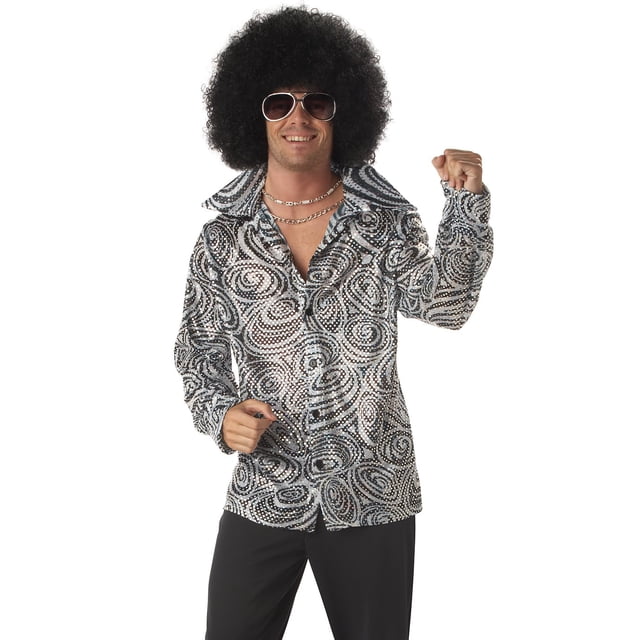 California Costumes Men's Groovy Disco Shirt,Silver,Large Costume