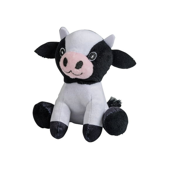 4 1/2" x 4 1/4" Sitting Black & White Stuffed Cows - 12 Pieces