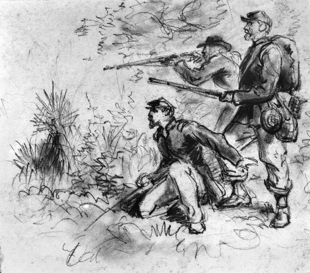 Civil War Union Infantry Ncontemporary Pencil Drawing Possibly By