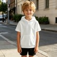 thumbnail image 2 of Kids Short Sleeve Hoodie Sweatshirt Solid Color Fleece With Pocket For Boys Girls, 2 of 5