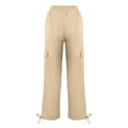 thumbnail image 6 of ManxiVoo Women's Lightweight Cargo Pants Adjustable Waist Straight Leg Athletic Travel Hiking Casual Comfortable Outdoor L Size Beige, 6 of 6