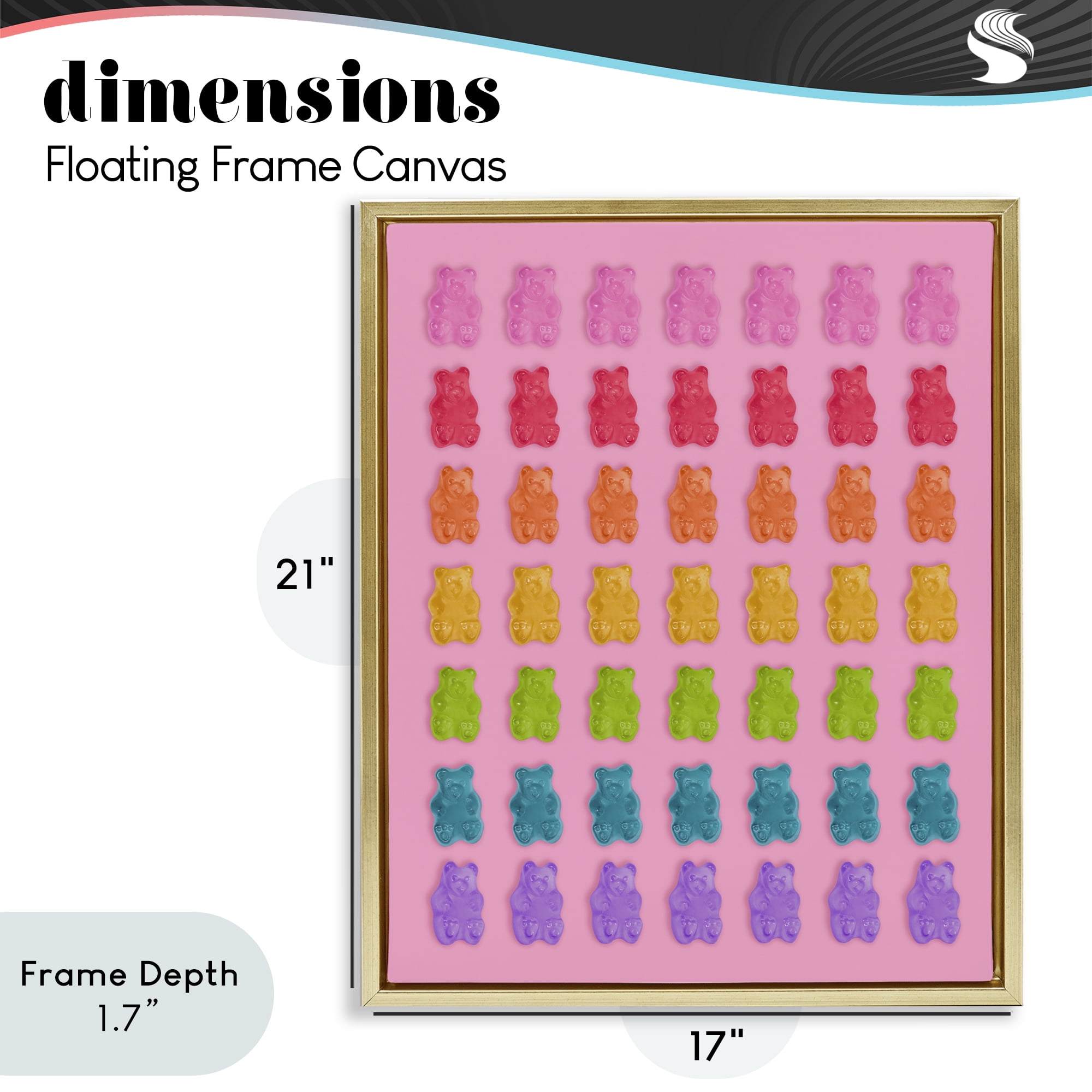 Stupell Industries Rainbow Candy Bears on Pink Gold Framed Floater Canvas Wall Art, design by LISH Creative