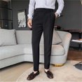 thumbnail image 2 of Men's Casual Pants Men's Slim Fit Small Feet High Waist Business Solid Color Casual Suit Pants Black 36, 2 of 9