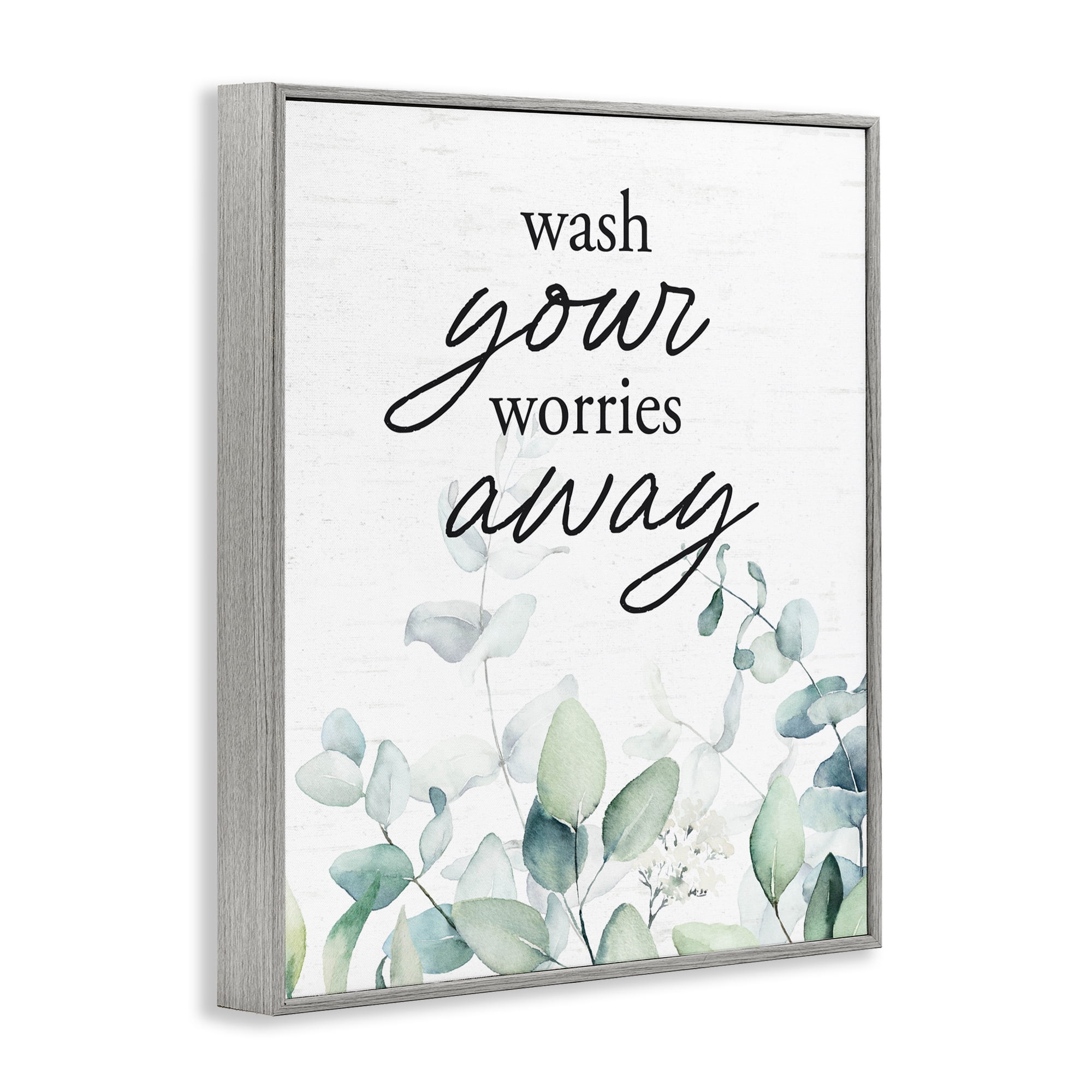 Wash Worries Away Herb Leaves Gray Framed Giclee Art, design by Lettered and Lined