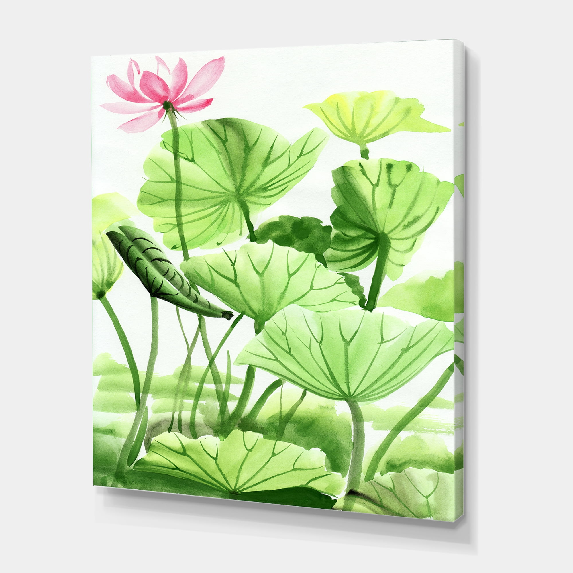 Designart ' Ancient Lotus Leaves In The Pond ' Traditional Canvas Wall Art Print