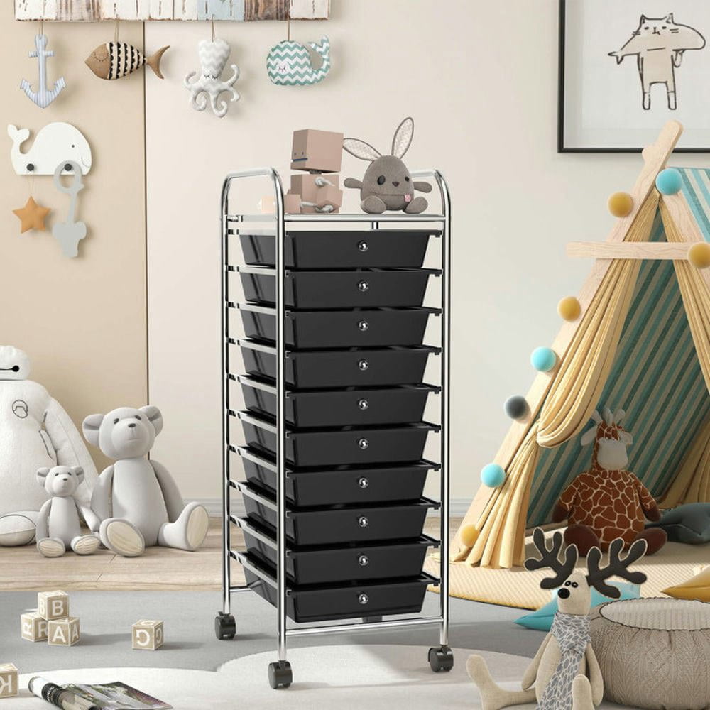 Barara King File Cabinet, Filing Cabinet Organizer,10 Drawer Rolling Storage Cart Organizer with 4 Universal Casters-Black
