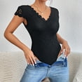 thumbnail image 6 of YYDGH Women Lace Short Sleeve Bodysuit Sexy Deep V Neck Crotch Leotard Tops Black S, 6 of 9