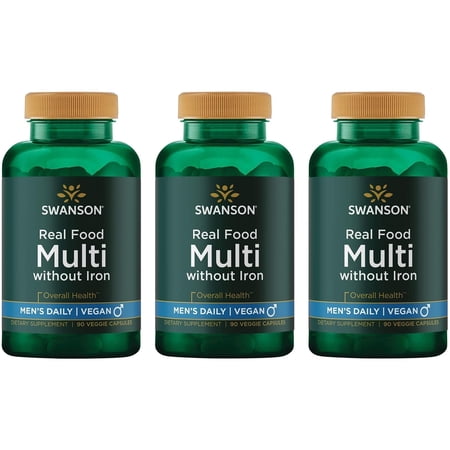 Swanson Real Food Multi Men's Multivitamin Multimineral Men's Health Prostate Stress Response Bladder Support Supplement Vegan Gluten-Free Non-GMO 90 Veggie Capsules Veg Caps (3 Pack)