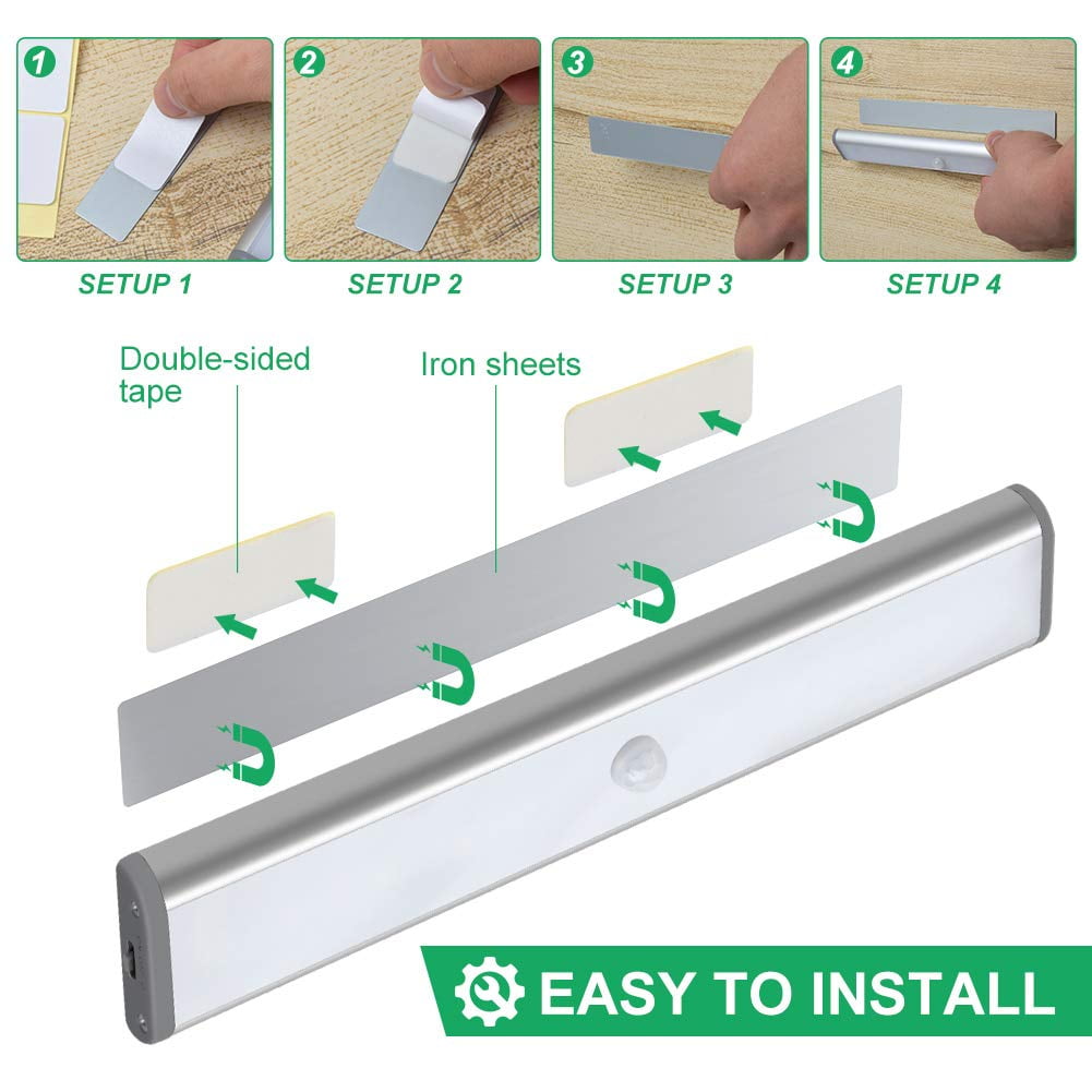 LEPOTEC LED Motion Sensor Cabinet Light,Under Counter Closet Lighting, Wireless USB Rechargeable Kitchen Night Lights,Battery Operated Light,20 LED Light for Wardrobe,Closets,Cabinet,Cupboard,3 Pack