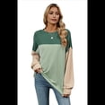 thumbnail image 2 of Camisa Holgada Informal de Punto con Cuello Redondo y Larga con Bloques de Color para Mujer, Color Verde , Talla XXL, 2 of 6