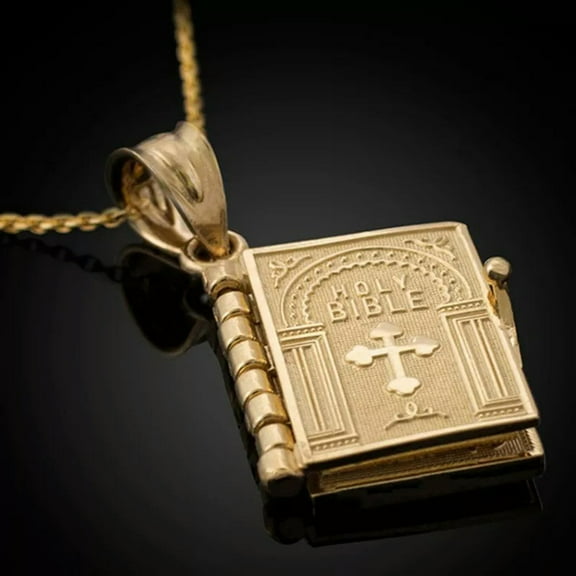 GKNET 3D Gold Holy Bible Pendant Necklace Lord's Prayer Christian Delicate Jewelry Chain 24"