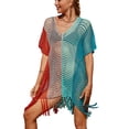thumbnail image 2 of Liacowi Women Bikini Cover Up Dress Splice Crochet V-Neck Midi Bat Sleeve Hollow Short Beach Dress, 2 of 8