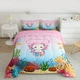 thumbnail image 2 of Feelyou Cartoon Monogrammed T Queen Comforter Set for Kid, Magic Pink Axolotl Bedding Sets, Cute Ocean Coral Reversible Bedding Comforter Set, Ultra Soft Bedroom Decor, 3 Pieces, 2 of 8