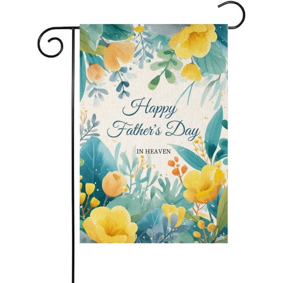 Happy Father's Day Garden Flag Wildflowers Burlap Double Sided Small Yard Outdoor Decoration 12 x 18 Inch