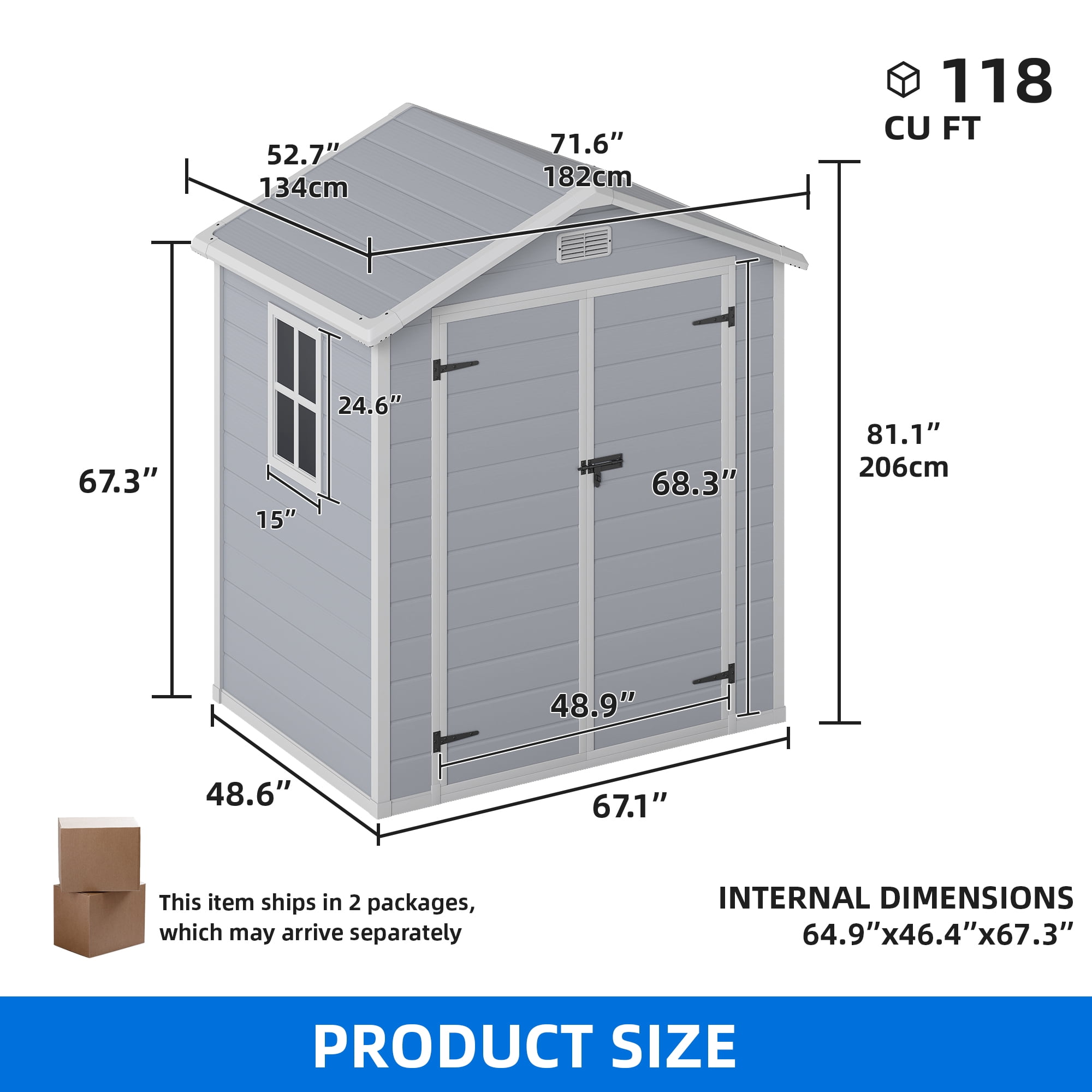 Uforic 6x4.4 FT Resin Storage Shed, Reinforced Floor, Lockable Door, Window & Vents, Waterproof for Garden Backyard Patio Lawn
