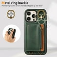 thumbnail image 4 of for iPhone 16 Pro PU Leather Case, Card Slots and Zipper Pocket Kickstand, Classic Protective Shockproof Lightweight Ultra Slim Flip Case Finger Ring Wrist Strap for iPhone 16 Pro, Green, 4 of 8