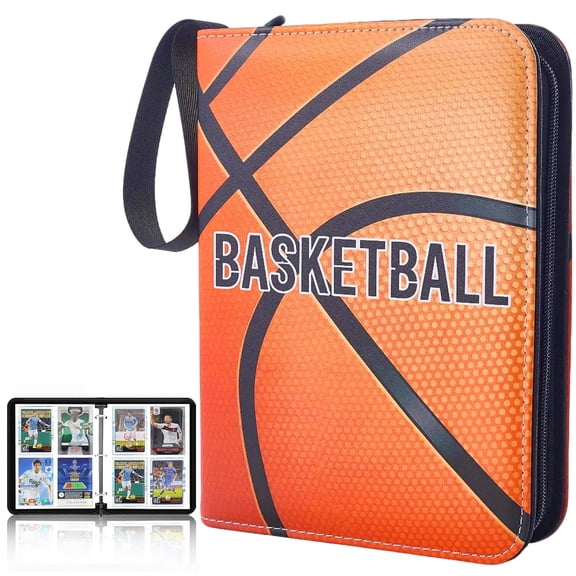 HBK Basketball Card Binder 400 Pockets, Trading Card Holder with Zipper, Waterproof PU Leather Sports Card Album, 50 Pages