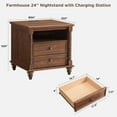 thumbnail image 4 of OKD Farmhouse Nightstand, 3 Drawer Wood Side Table with Charging Station for Bedroom, Living Room, Reclaimed Barnwood, 4 of 7