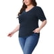thumbnail image 4 of Blusas de punto casuales de manga corta con cuello en V para mujeres de tallas grandes Agnes Orinda 2X azul marino, 4 of 6