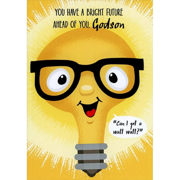 Designer Greetings Lightbulb Wearing Black Glasses Juvenlie / Kids Graduation Congratulations Card for Young Godson