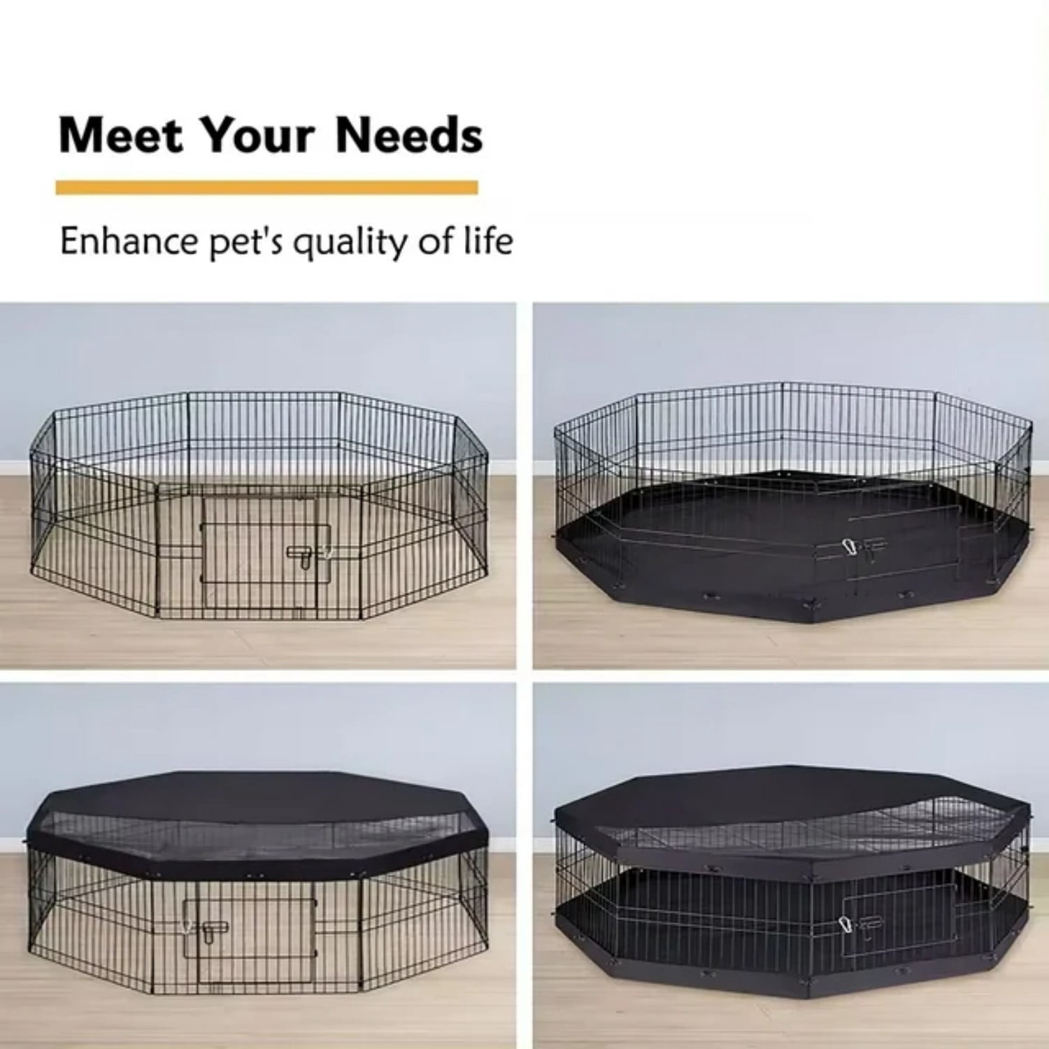 Suchown 24'' Foldable Dog Playpen with Top & 8 Panels, Durable Pet Playpen for Indoor/Outdoor Use, Customizable Shape with UV Protection & Ground Stakes