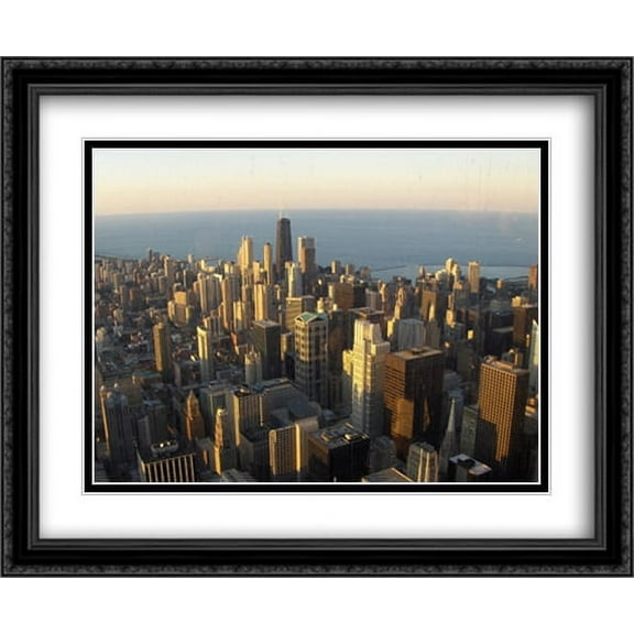 Chicago Rooftops 2x Matted 34x28 Large Black Ornate Framed Art Print by The Cityscape Art Print Series