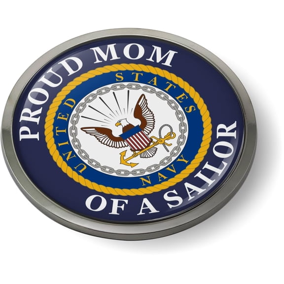 BestLicensePlateFrames - U.S. Navy Proud Mom of a Sailor 3D Domed CAR Emblem Badge Sticker Chrome Metal Bezel - Official U.S. Navy Licensed Product