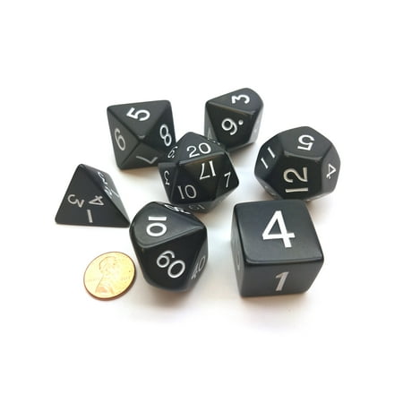 Koplow Games Jumbo Polyhedral 7-Die Games Dice Set 23mm-28mm- Black with White Numbers #05855