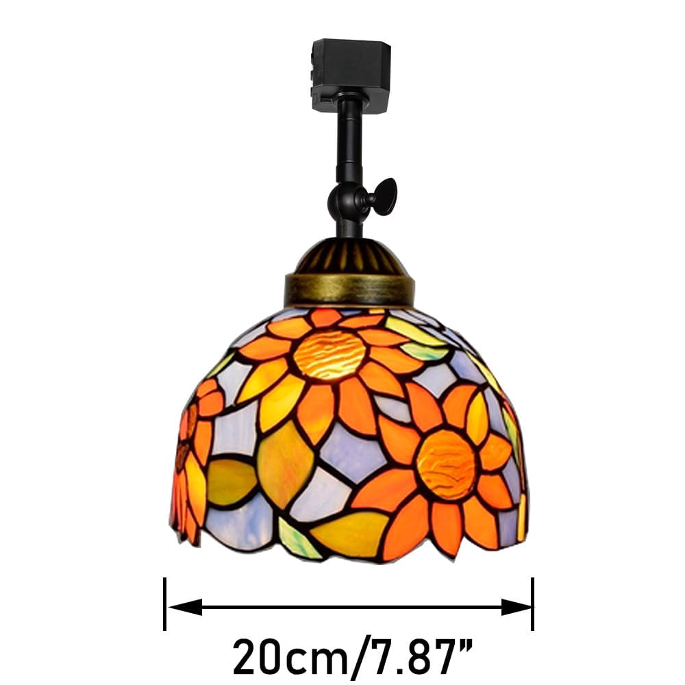 KAYYELAMP 3 Pcs Dimmable J-Type Track Head Lighting Adjustable Angle Tiffany Ceiling Light Colorful Glass Sunflowers Pattern Shade Handmade Track Light Fixture For Gallery Mirror Front(No Track)