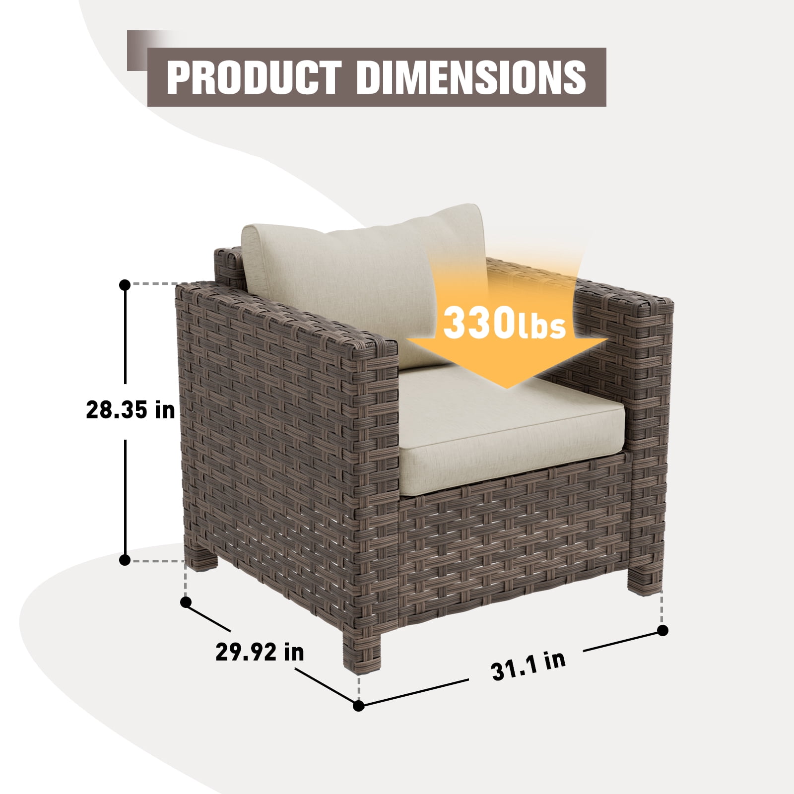 EAGLE PEAK Harbor Haven Outdoor Wide-Woven Wicker Patio Chairs Set of 4, All Weather PE Lounge&nbsp;Chair with Cushion, Deep Seat and High Back