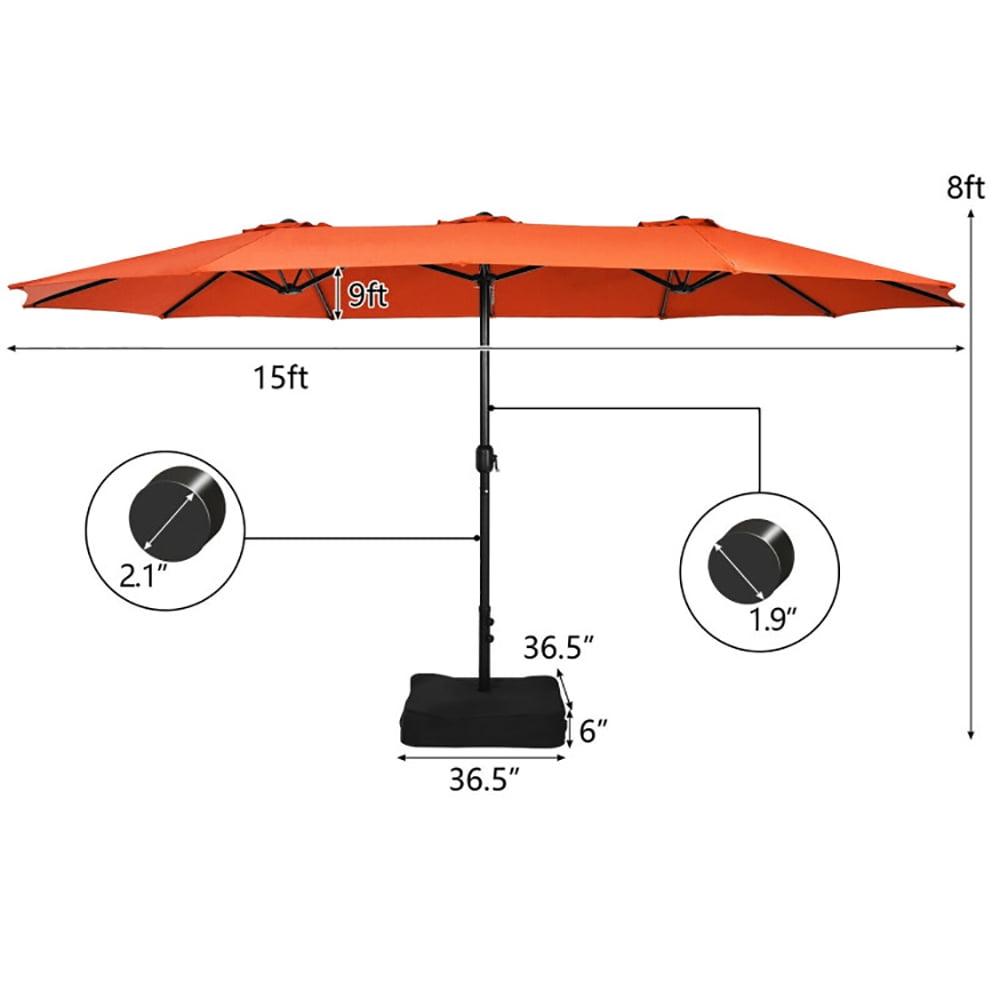 Aimee Lii 15 Feet Double-Sided Twin Patio Umbrella with Crank and Base, Sunbrella Patio Umbrellas, Orange