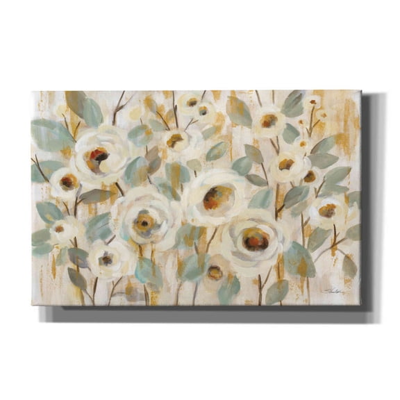 Epic Graffiti 'White Gold and Sage Floral' by Silvia Vassileva, Canvas Wall Art, 40"x26"