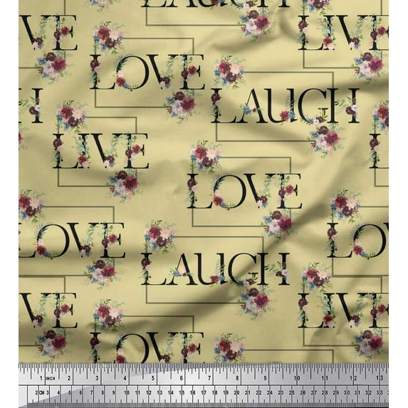 Soimoi Cotton Jersey Fabric Floral Love Text Printed Craft Fabric by the Yard 58 Inch Wide