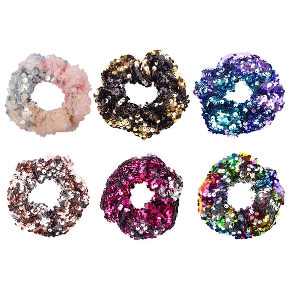 Niceauty 6Pcs Colorful Sequin Hair Ties Elastic Band Hair Decorations for Children Assorted Color