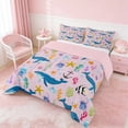 thumbnail image 3 of Manfei Cartoon Whale Starfish Jellyfish Queen Comforter Set for Girls, Pink Nautical Print Bedding Comforter Set, Pink Reversible 3pcs, 1 Comforter and 2 Pillowcases, 3 of 6