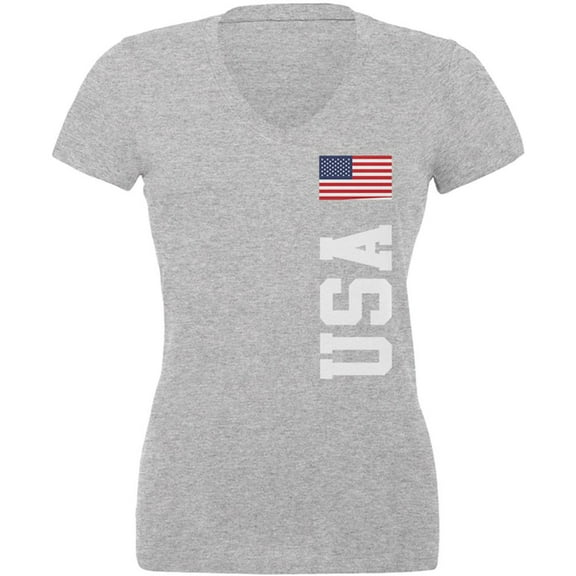 4th of July USA World Cup Juniors V-Neck T Shirt Heather SM