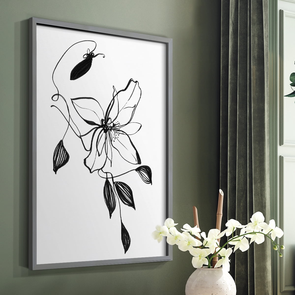 Wild Clematis I Framed Print in Gray Solid Wood 16 x 20 Framed Print