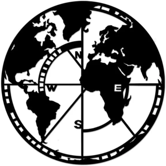 16" Metal World Map Globe Artwork Wall Hangings Metal Sign, Metal Wall Art for Kitchen Bathroom Bedroom Home Indoor Decoration