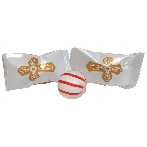 Naturejam Christening First Communion Holy Gold Cross Themed Peppermint 100 Count Wrapped