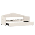 thumbnail image 3 of Euroco Lit de Jour Rembourré Format Simple avec Tiroir-Lit Escamotable, Canapé-Lit en Velours avec Ports USB et Poches de Rangement, Beige, 3 of 9