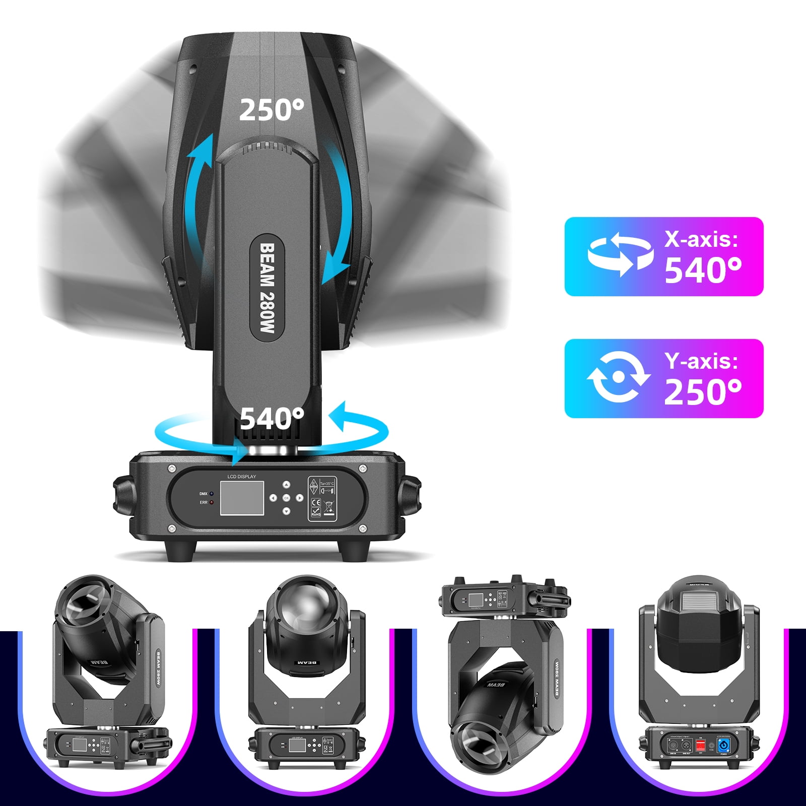 Moving Head Beam Light 280W DMX512 with 14 Gobos 14 Colors 2 Prisms for Party Disco Show 2-Pack with Case