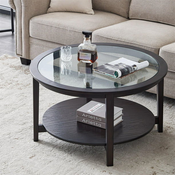 36 Glass Coffee Table With Large, Round Glass Top Coffee Table With Storage