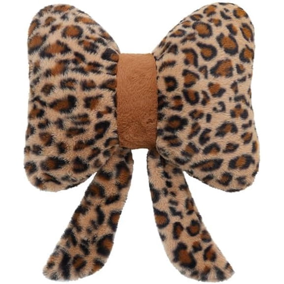 Decorative Plush Pillow with Leopard Print Bow Design, Soft Circular Cushion, Suitable for Indoor use