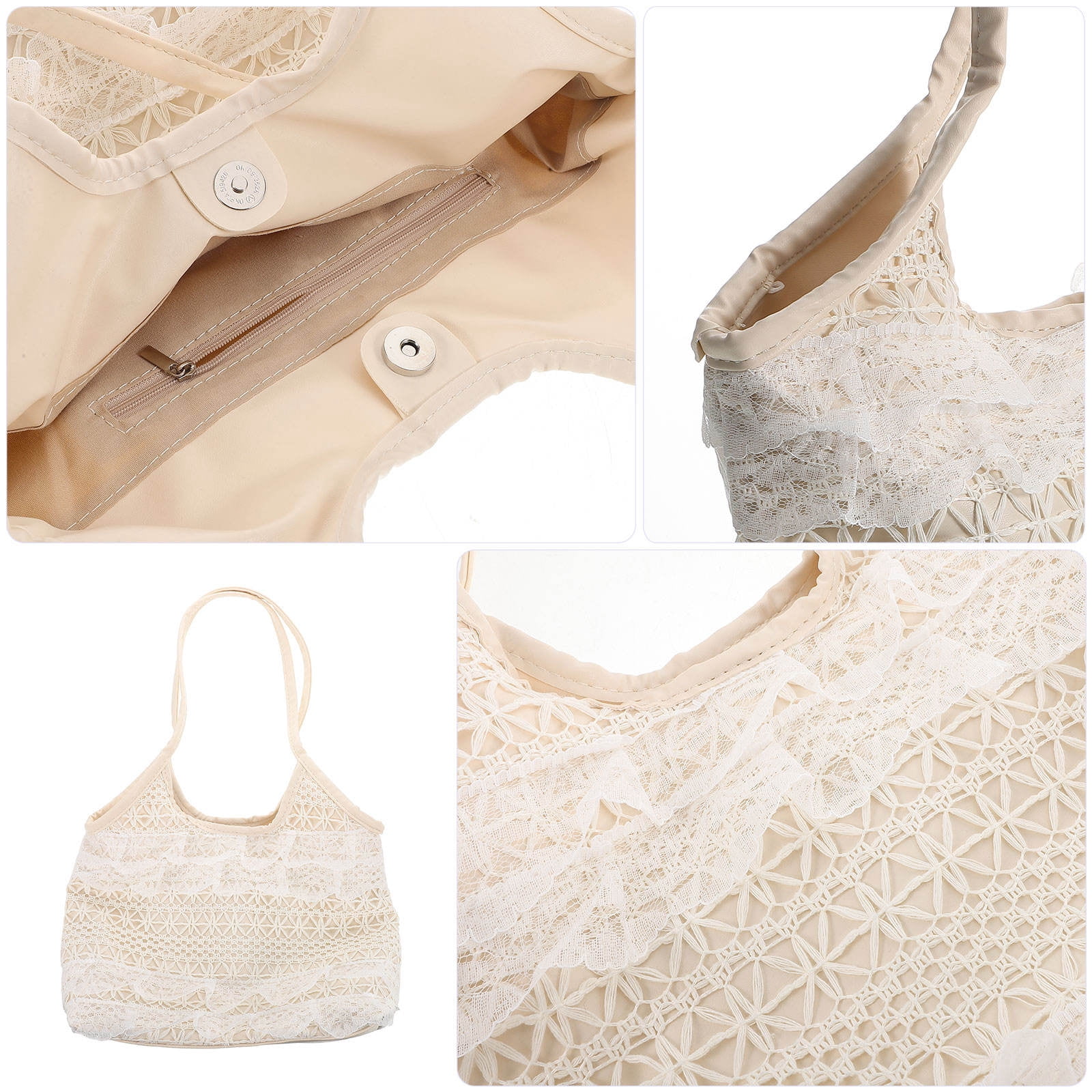 Raindrops Beige Straw Tote Bag Woven Crochet Shoulder Handbag Casual Travel Fashion Accessory 1 Pc Lightweight
