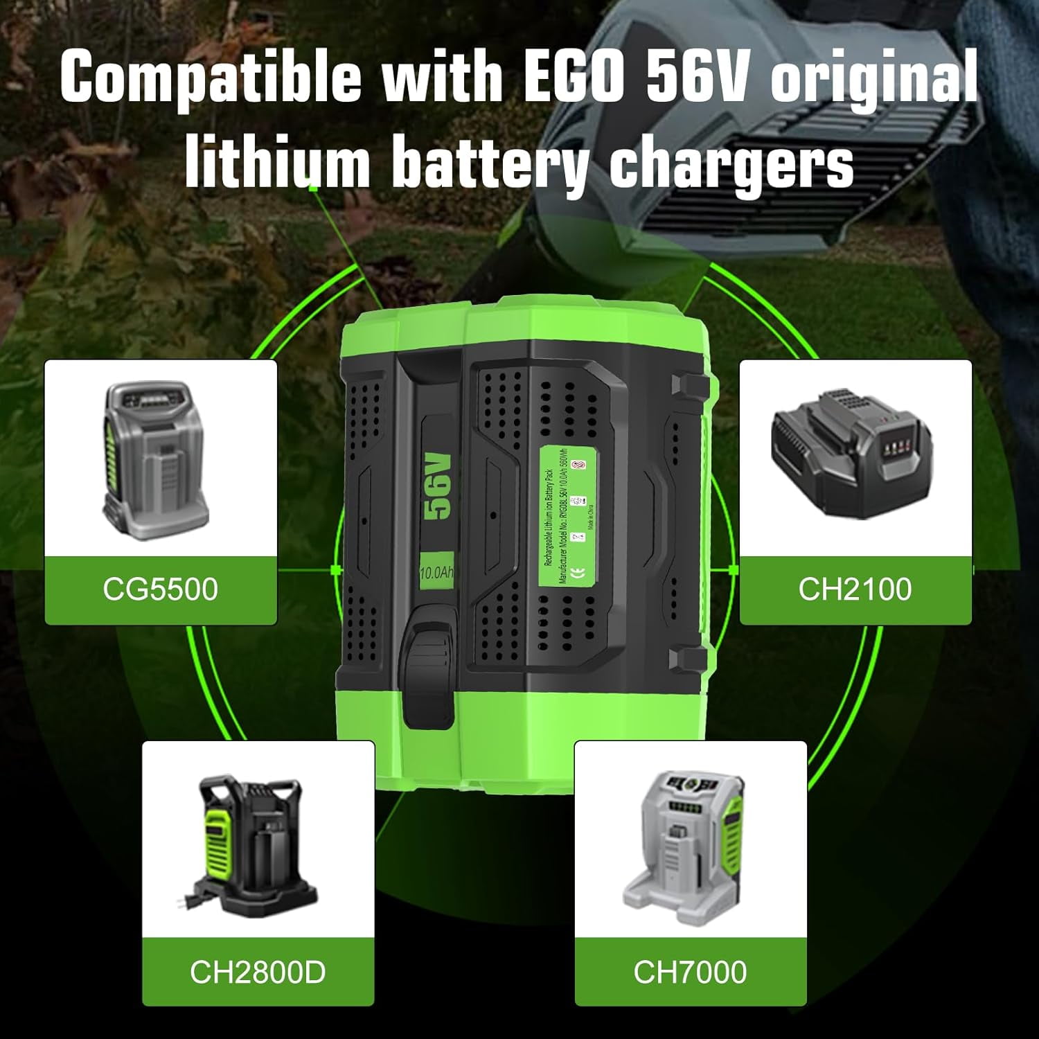 2Pack 56 Volt 10000mAh Lithium-ion Battery Replacement for EGO BA5600T BA1400T BA4200T BA2800 Compatible with EGO 56V LB STN CS HT LM ST PH ME Series Power Tools and Chargers