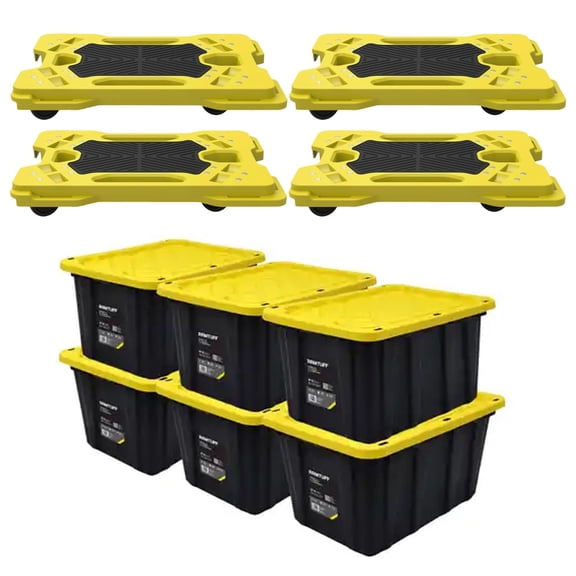 Ramtuff 6 Pack Stackable Storage Container and 4 Pack Connectable Moving Dolly