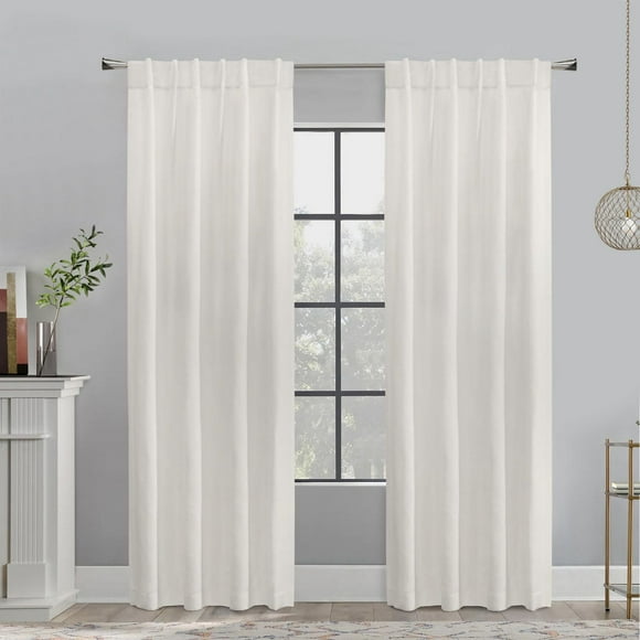 Loft Living Mitchel Light Filtering Raw Silk Dual Header(Back Tab/Rod Pocket) Single Curtain Panel 54" x 84" in White